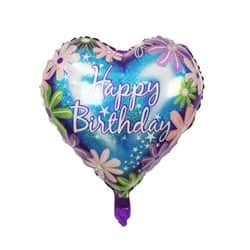 בלון מיילר לב 18" - לב כחול פרחוני HBD