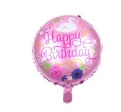 בלון מיילר עגול 18" - HBD ורוד + ברבור