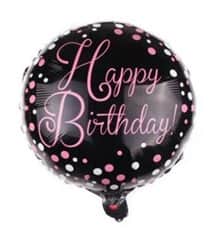 בלון מיילר עגול 18" - HBD שחור ורוד