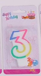 נר ספרה 3 - לבן מסגרת צבעונית