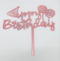 טופר לעוגה- HBD רוז גולד -בלונים.