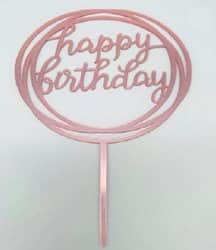 טופר לעוגה- HBD רוז גולד מסגרת עגולה.