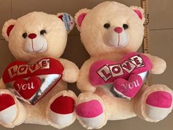 דובי 40 ס''מ- שמנת+לב ורוד LOVE